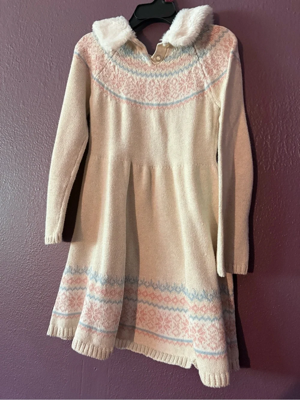 Nannette Cream Knit Dress with Pink and Light Blue Fair Isle